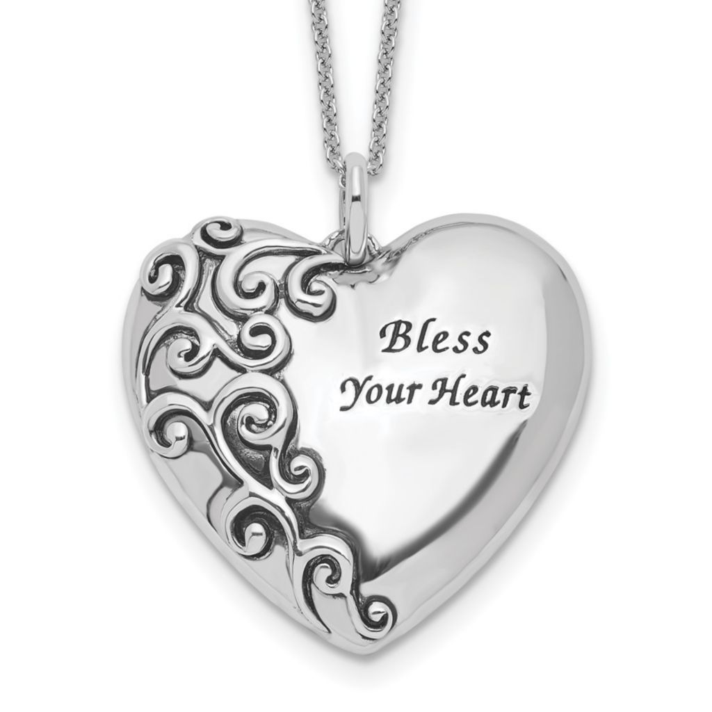 Jewelry Best Seller Sterling Silver Antiqued Bless Your Heart 18in Necklace 